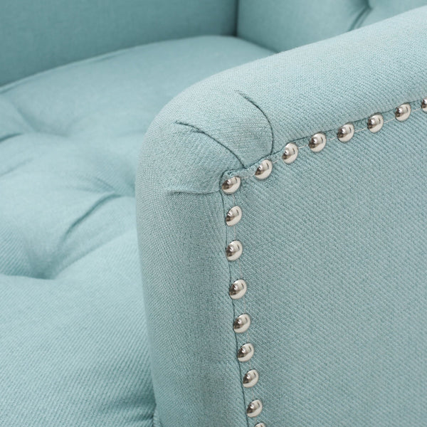 English Elm Christopher Knight Home® - HARRISON Tufted Club Chair with Diamond-Stitched Back, Nailhead Trim and Turned Birch Legs for Comfort and Style Light Blue 53444.00FLBL