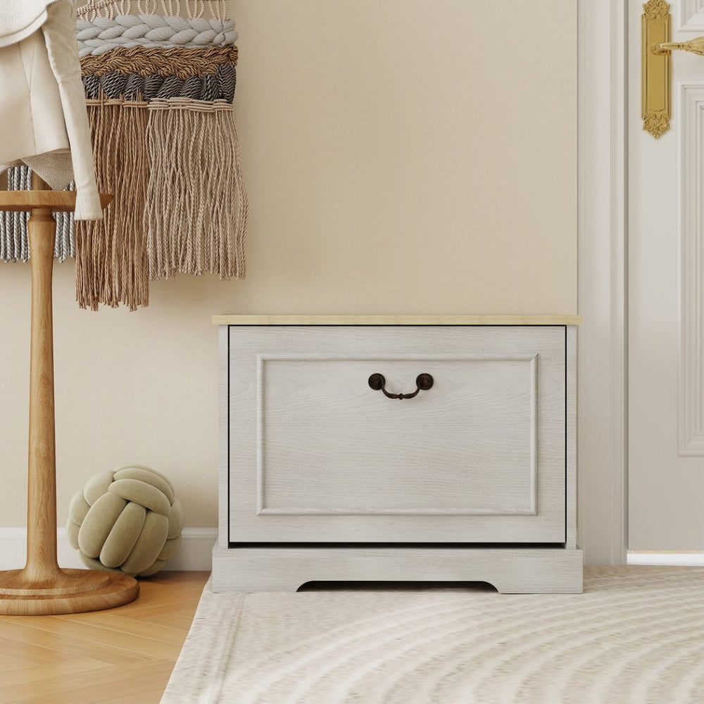 English Elm Shoe Storage Bench - Compact Entryway Organizer With Flip Drawer & Adjustable Shelf In Antique White W1120P290635-GIGA