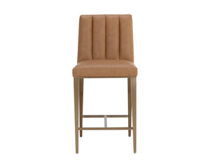 Sunpan Wilbur Barstool - Minimalist Design in Milliken Cognac Faux Leather with Stylish Stainless Steel Legs Counter Height
