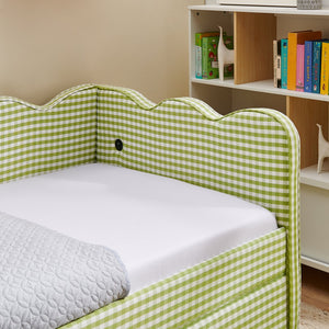 English Elm Twin Gingham Linen Daybed with Wave Silhouette Usb Port and Dual Storage Drawers Green W1413S00143