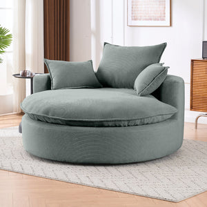 English Elm 360 Swivel Corduroy Barrel Lounge Chair with Pillows for Living Room or Bedroom Grey W1752P410947