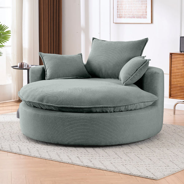 English Elm 360 Swivel Corduroy Barrel Lounge Chair with Pillows for Living Room or Bedroom Grey W1752P410947
