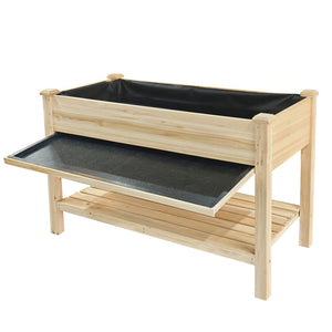 English Elm Raised Wood Planter Bed Counter Height Ergonomic Design with Drainage Tray and Tool Shelf W3166P444935