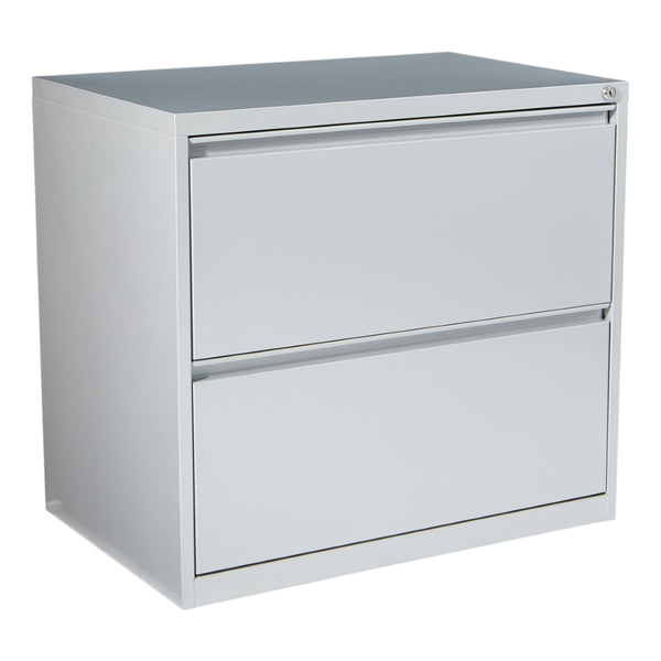 OSP Home Furnishings 30" Wide Lateral File Cabinet with 2 Locking Drawers for Legal and Letter Office Storage Silver LF230-SV