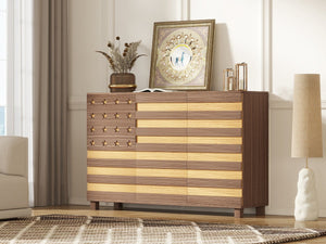 English Elm 55"Buffet Hand-Carved Sideboard Cabinet with 2 Drawers 3 Doors Adjustable Shelves Coffee Bar Console W2977P294070