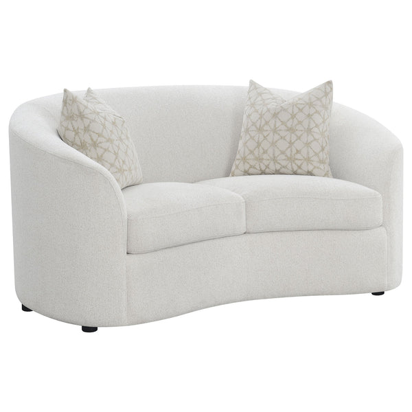 English Elm Rory Curved Latte Bouclé Loveseat with Sloped Arms and Down-Filled Pillows — Vintage Glam Seating B062P358090