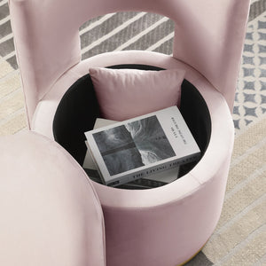 English Elm 360° Velvet Swivel Accent Chair with Hidden Storage, Gold Metal Base, Curved Modern Pink Seat W1420P372917