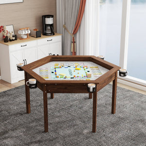 English Elm Board Game Table Hexagonal Dining Surface Removable Top Solid Pine Legs Seats Six W1120S00003
