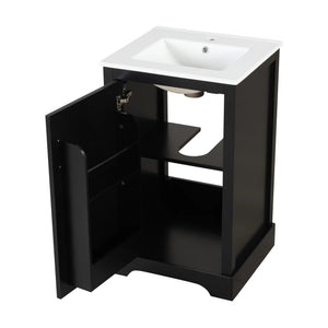 English Elm 20" Modern Bathroom Vanity With Soft-Close Door, Adjustable Shelf & Stylish Black Finish For Storage N725P351852B