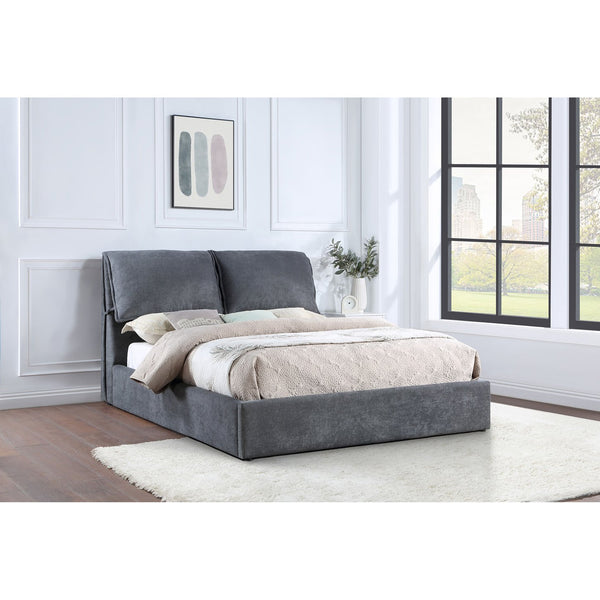 English Elm Brewster Charcoal Grey Velvet Queen Platform Bed With Luxurious Pillows For Modern Elegance B062S01245
