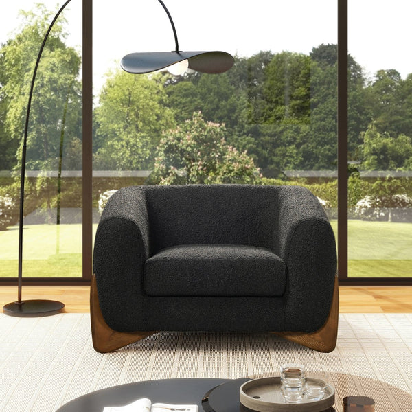 English Elm Jennifer Taylor Home - Alpine 44" Sherpa Arm Chair in Ebony Bouclé with 24" Deep Seat, Removable Cushion, Oak Legs Black B2719P238342