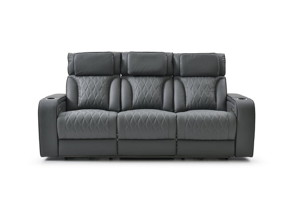 English Elm Lumin Power Reclining Home Theater Sofa with Led Lighting and Wireless Charging Pad Gray B078P497928
