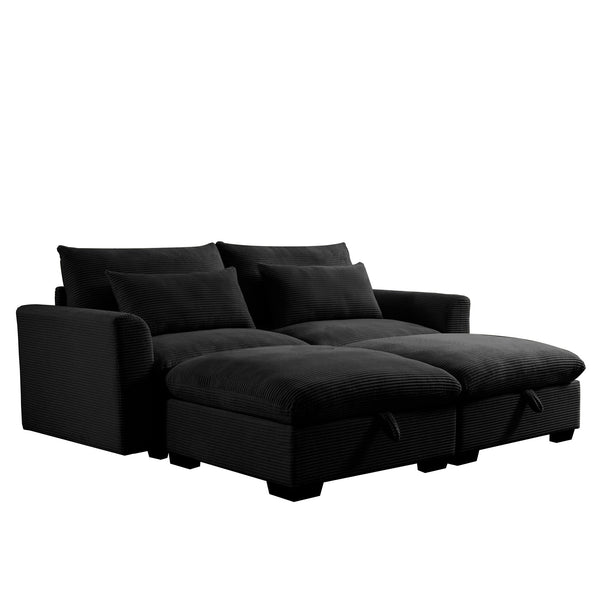 English Elm Corduroy Two-Seater Sectional Sofa With Storage Footrests - Cozy, Modular, And Versatile Comfort! W714S00847