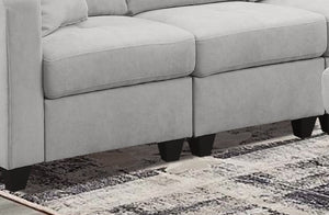 English Elm Sectional Sofa - Luxurious Light Gray Microfiber With Supportive Cushions & Integrated Cup Holders B205S00080-GIGA