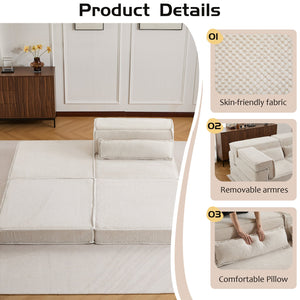 English Elm Compression Mahjong Sofa - Convertible, No Assembly Floor Bed With Memory Foam & Ottoman, White W3723S00043