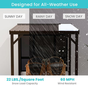 English Elm 8' 8 Ft Lean to Hardtop Pergola Wall Mounted Galvanized Steel Roof Outdoor Shelter W1859S00189