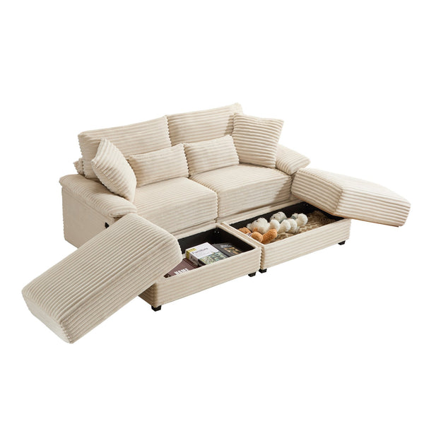 English Elm Double Chaise Sectional Sofa with Corduroy Upholstery Usb Charging and Storage Ottomans W2606P317518