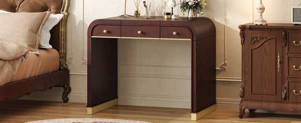 English Elm Classic Flip Top Vanity Desk with Gold Accents 2 Drawer Retro Bedroom Dressing Table Espresso N704P381406P