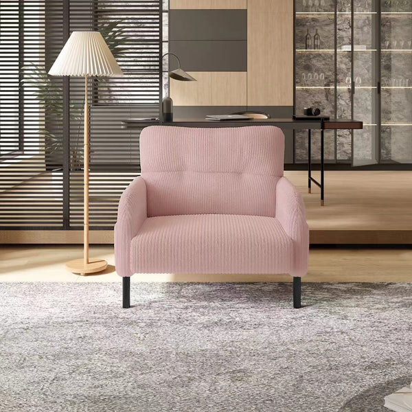 English Elm UNITED Corduroy Accent Chair with Ergonomic Curve, High-Density Foam Seat & Dual Side Pockets for Cozy Living Spaces Pink W1568P307258