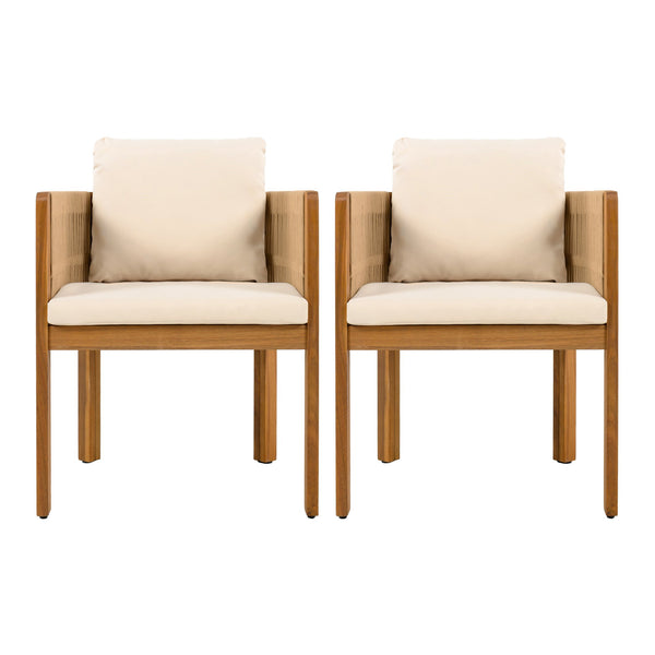 English Elm Christopher Knight Home® - Acacia Outdoor Dining Chairs Set of 2 with Rope Handles, Waterproof Washable Cushions, 400 lb Capacity Beige,Teak N779P279983B