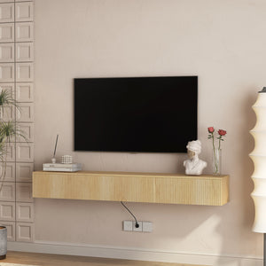 English Elm Floating LED TV Stand Wall Mounted with 16-Color Ambience, Modern Floating Cabinet with Ample Storage for 55–65" TVs Wood 74.8 L x 17.52 W x 5.51 H W1321P300553