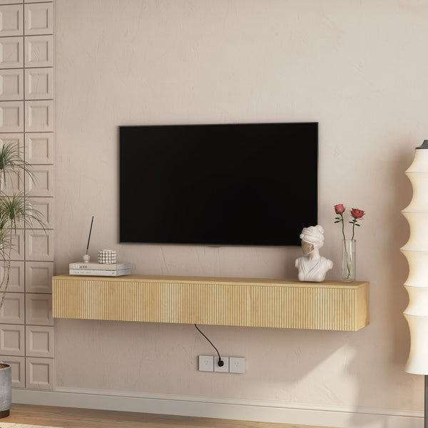 English Elm Floating LED TV Stand Wall Mounted with 16-Color Ambience, Modern Floating Cabinet with Ample Storage for 55–65" TVs Wood 74.8 L x 17.52 W x 5.51 H W1321P300553