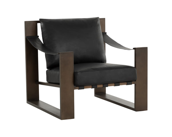 Sunpan Berke Lounge Chair - Modern Design With Soft Charcoal Leather Cushions And Bold Iron Frame Black Leather 112076