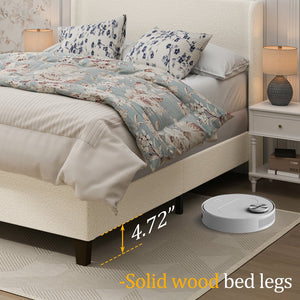 English Elm Queen Platform Bed Teddy Velvet Upholstered Tall Headboard Solid Wood Legs Modern W1716P335671