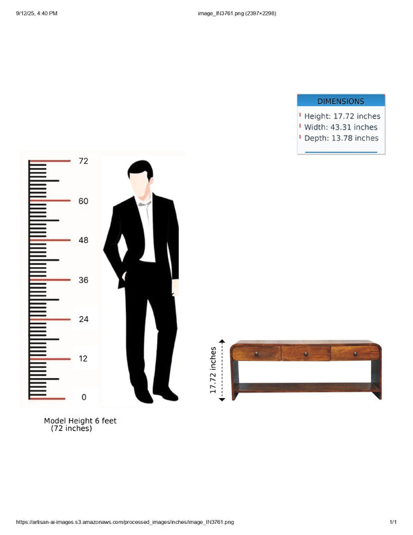 English Elm Solid Wood Aspen Slim Media Unit - Handcrafted 3-Drawer Tv Stand With Open Display Slot In Chestnut B182P249408-GIGA