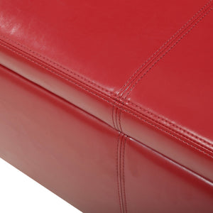 English Elm Upholstered Pu Leather Storage Ottoman with Solid Wood Legs Hinged Lid Bench Seat Red N757P414088R