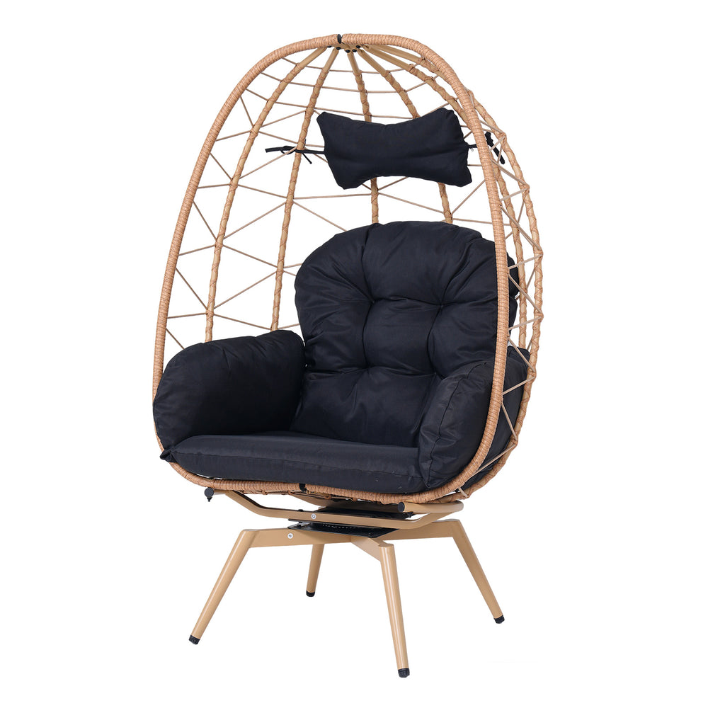English Elm Oversized Swivel Rattan Egg Chair Hand Woven Wicker Patio Lounge with Plush Cushion T5880P501003