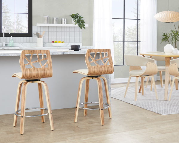 English Elm Fixed-height Swivel Counter Stools with Faux Leather Seats and Chrome Footrest Set of 2 B202S01825