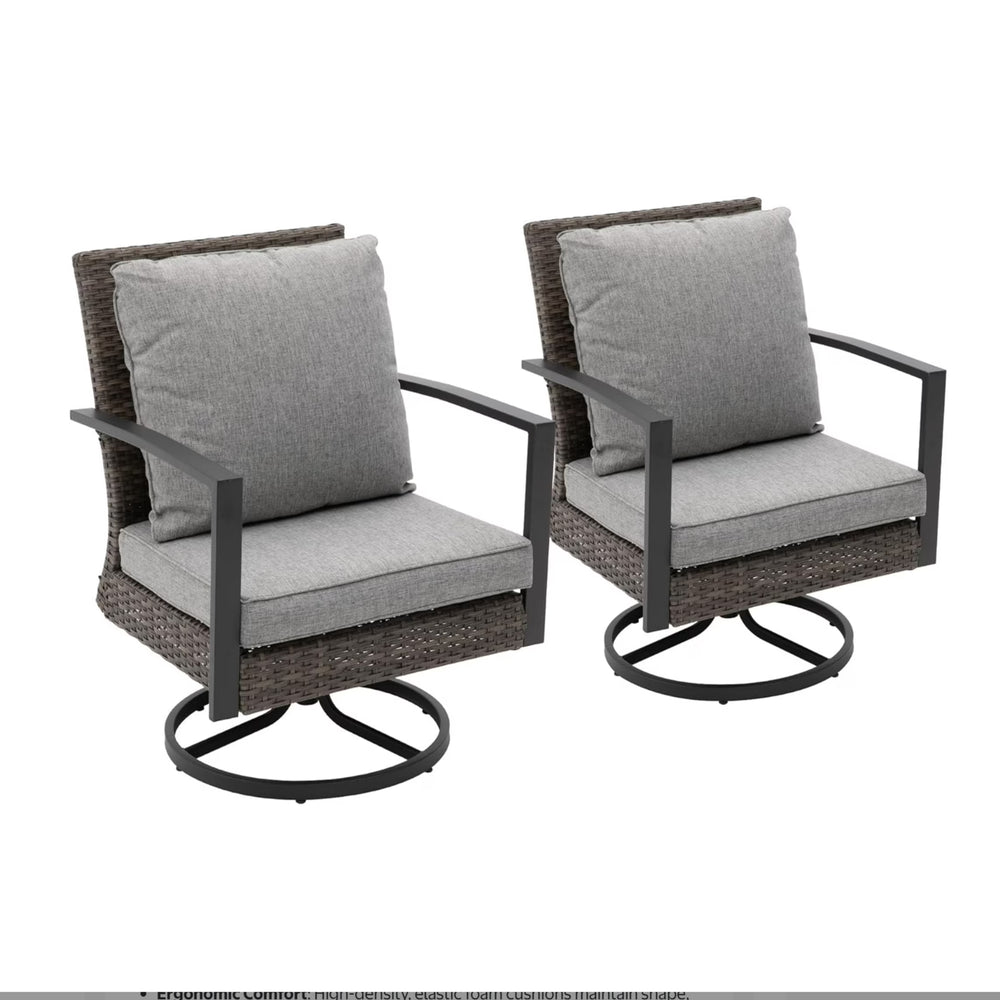 English Elm Set of 2 Outdoor Pe Rattan Swivel Rocker Chairs with Cushions for Patio Decks B082S00068