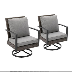 English Elm Set of 2 Outdoor Pe Rattan Swivel Rocker Chairs with Cushions for Patio Decks B082S00068