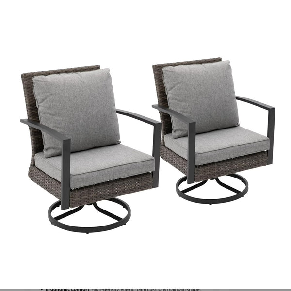 English Elm Set of 2 Outdoor Pe Rattan Swivel Rocker Chairs with Cushions for Patio Decks B082S00068