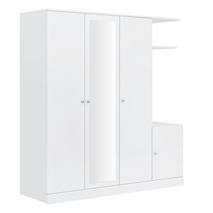 English Elm 4-Door Wardrobe with Full-Length Mirror, Dust-Proof Compartments, Shoe Door & Anti-Tip Safety Features White N820S00056K