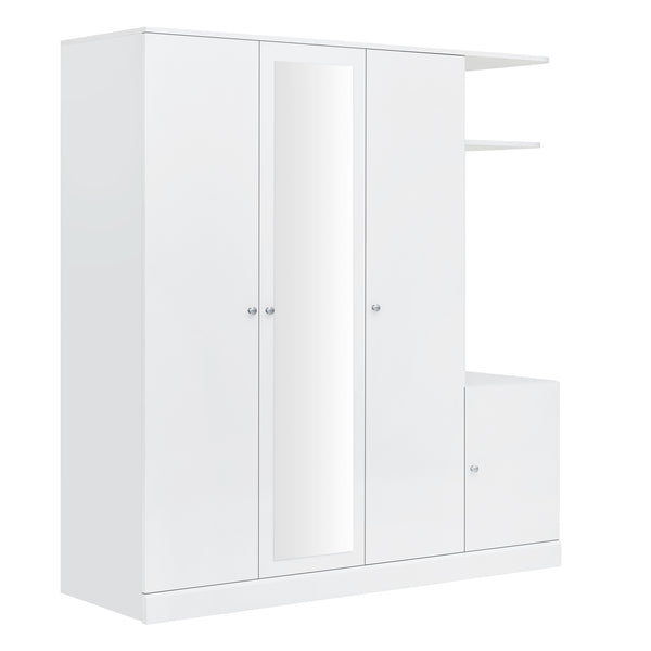 English Elm 4-Door Wardrobe with Full-Length Mirror, Dust-Proof Compartments, Shoe Door & Anti-Tip Safety Features White N820S00056K