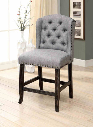 English Elm Rustic 2Pc Counter Height Wingback Chairs With Nailhead Trim, Distressed Black & Light Gray Finish B2741P408974-GIGA
