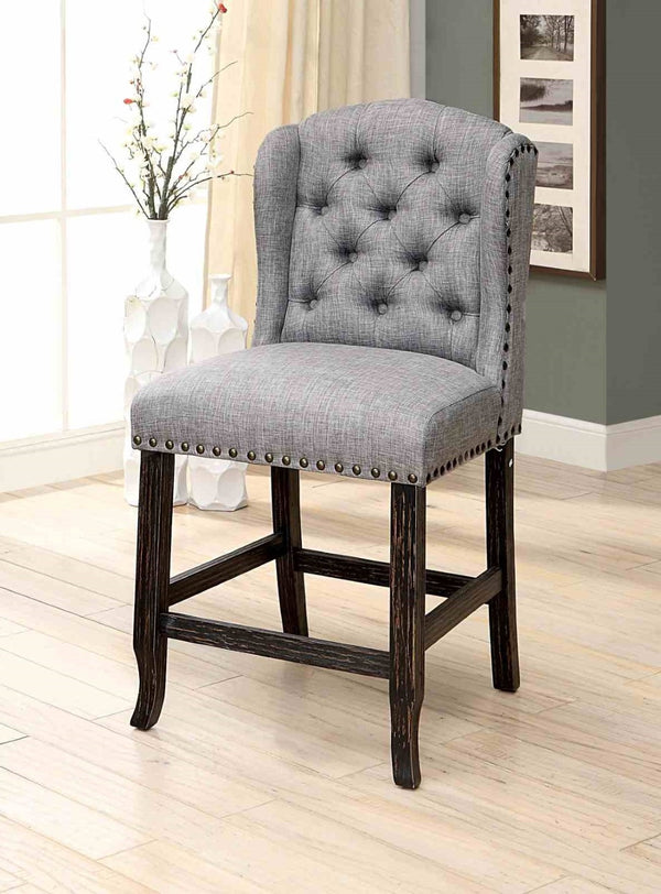 English Elm Rustic 2Pc Counter Height Wingback Chairs With Nailhead Trim, Distressed Black & Light Gray Finish B2741P408974-GIGA