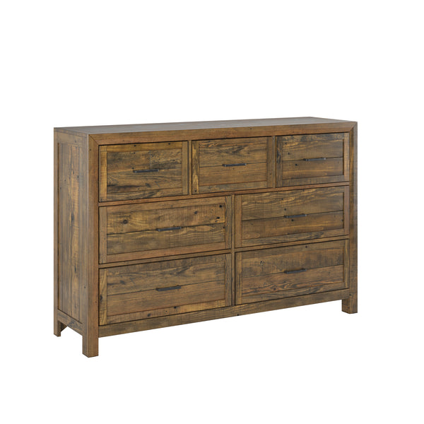 English Elm Wallace & Bay - Brown 7-Drawer Dresser Solid Reclaimed Wood, 66.5"L x 21.25"W x 41.25"H, Dovetail Drawers, Smooth Ball-Bearing Glides Durable Finish B361P384480