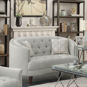 English Elm Veronica Tufted Linen Loveseat with Nailhead Trim and Curved Back for Parlor Style B062P357780