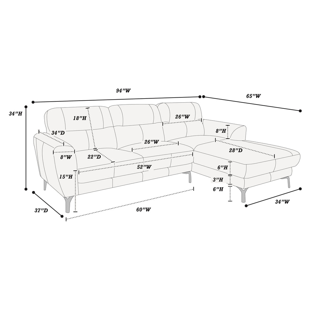 English Elm Top Top Grain Leather 2-Piece Sectional Sofa with Right-Facing Chaise, Tight-Back Stitching, Luxurious Upholstery taupe 60.9 L x 37.5 W x 30 H B011S01485