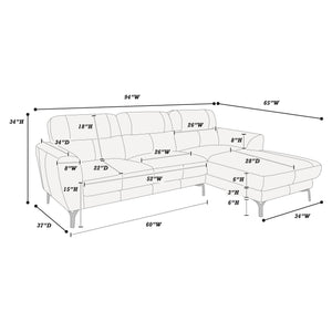 English Elm Top Top Grain Leather 2-Piece Sectional Sofa with Right-Facing Chaise, Tight-Back Stitching, Luxurious Upholstery Anthracite 60.9 L x 37.5 W x 30 H B011S01484