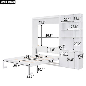 English Elm Full Full Size Murphy Bed with Hidden Cabinet, Multiple Shelves, Space-Saving White Design, 600lb Capacity GX000383AAK