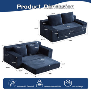 English Elm Loveseat Corduroy Bean Bag Sofa Bed with Memory Foam, Reversible Cushions, Plush Bolsters, No Assembly Required Dark Blue W3723P346939