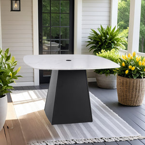 English Elm Modern Outdoor Sintered Stone Pedestal Dining Table Seats 4 Marble Veined Top W1886P309725