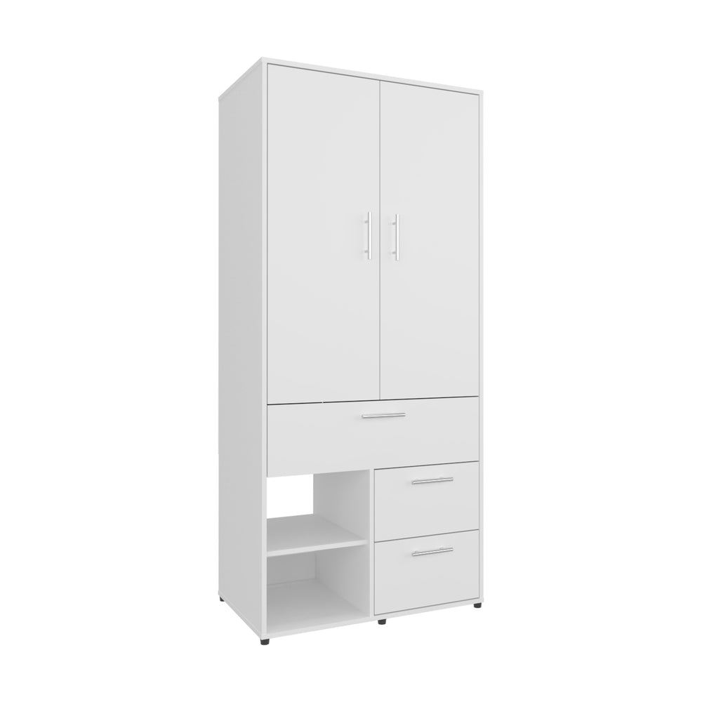 English Elm Alpine tall armoire with double doors, hanging rod and shelves for compact bedrooms and closets White 46.46 L x 24.8 W x 5.51 H B070S00374