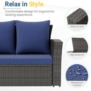 English Elm 67.7" Outdoor Wicker Three Seat Sofa High Back Pe Frame Patio Lounge Furniture Blue B082P455182