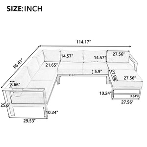 English Elm U_style Outdoor U-shaped Sectional with Iron Frame and Ultra Thick Foam Patio Seating WY000478AAA