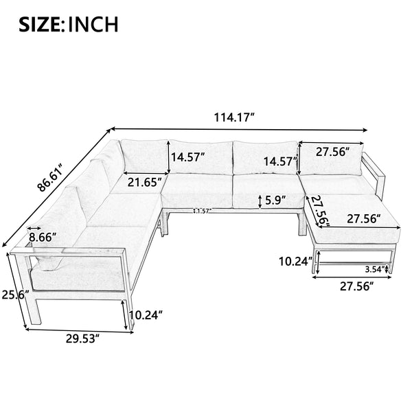 English Elm U_style Outdoor U-shaped Sectional with Iron Frame and Ultra Thick Foam Patio Seating WY000478AAA